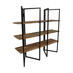 Estantería de 3 niveles de madera maciza de estilo industrial moderno plegable con marco de Metal para el hogar, oficina, sala de estar, escuela, granja - Product Image 2