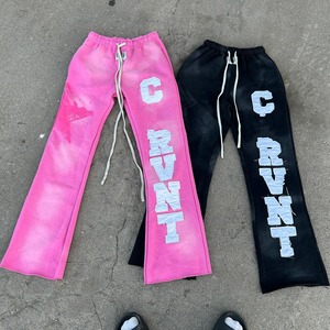 Pantalons de survêtement évasés baggy évasé avec appliques graphiques brodés pantalons de jogging évasés empilés pantalons évasés pour hommes avec lavage à l'acide - Product Image 1