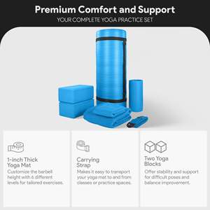 Set Yoga Blu 7 Pezzi BalanceFrom, Accessori Fitness Inclusi Tappetino, Cinghia Elastica e Ginocchiere - Product Image 2