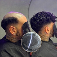 Prothèse capillaire bouclée avec dentelle frontale et base en PU effet peau Holly Wood pour hommes, 5x7 6x9 8x10, base en dentelle de soie ultra-fine, système de remplacement capillaire pour calvitie