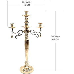 Modern Style 5-Arm Candelabra Latest Shiny Gold Plated Crystal Beads <b>Tall</b> Size <b>Candle</b> <b>Holder</b> for Wedding Table Decorations Metal - Product Image 2