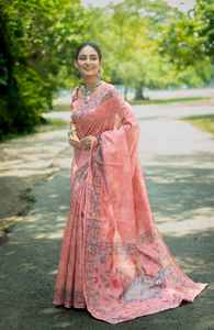 <b>Hot</b> Selling Fancy Trending Indian Traditional Latest Designer Silk <b>Saree</b> Blouse With Digital Printed Work at Cheap Rate - Product Image 4