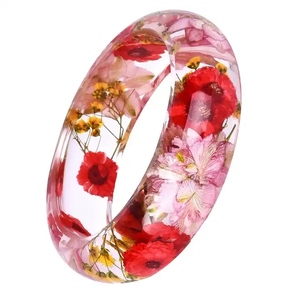 Pulsera de resina de moda con flores para mujer, brazaletes de moda coloridos hechos a mano ligeros y duraderos - Product Image 1