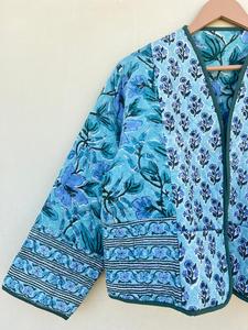 แจ็กเก็ตสไตล์กิโมโนบุนวมของผู้หญิงพิมพ์ลายดอกไม้เสื้อแจ๊กเก็ตลำลองพร้อมกระดุมตกแต่งทุกฤดู - Product Image 5