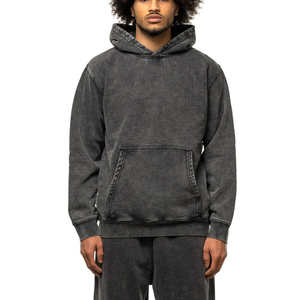 Nuevo diseño Logotipo personalizado Estilo vintage Ropa teñida Peso pesado Liso Sudadera con capucha Negro Ácido Lavado Sudaderas ajustadas - Product Image 2