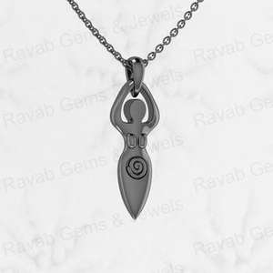 Collier unisexe en argent sterling massif 925 plaqué rhodium avec pendentif déesse religieuse de la fertilité en zircon cubique de 25 mm et chaîne de 18 pouces - Product Image 2