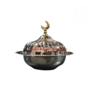 Ramadan Eid Mubarak Gift Set Hammered Metal Date <b>Bowl</b> <b>With</b> Moon <b>Lid</b> Decorative Silver And Gold Dry Fruit Islamic Home Decor - Product Image 4
