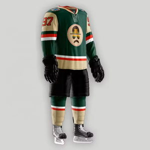 Ensemble d'uniformes de hockey sur glace personnalisés, derniers modèles, imprimés par transfert thermique, service OEM, numéro personnalisé, logo, respirant, écologique - Product Image 3