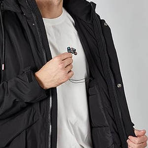 Parka d'automne chaude pour homme, résistante à l'eau, avec col montant, capuche amovible, garniture en fausse fourrure, longueur standard, style urbain - Product Image 3