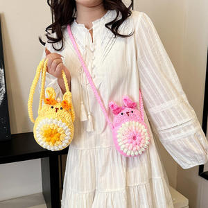Sac à bandoulière en coton tissé au crochet, motif lapin et papillon, nouveau, mignon, pour téléphone portable, taille moyenne, tendance - Product Image 1