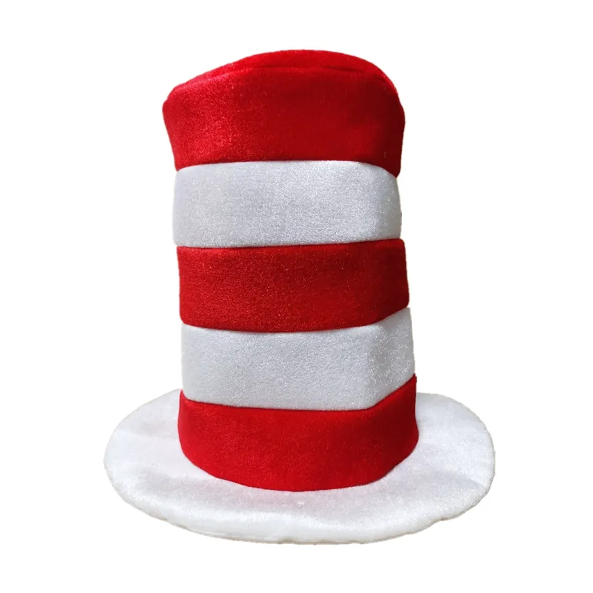 Haiwin Party Novelty Hat Dr. Seuss The Cat In The Hat Red White Striped Plush Stovepipe Costume Hat