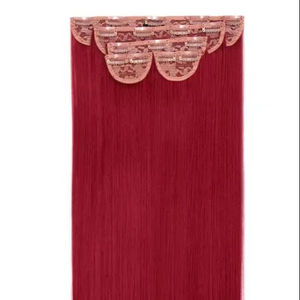 Lot de 4 extensions de cheveux lisses de 26 pouces, bordeaux, rouge rubis, à clipser, extensions de cheveux humains longs vierges au prix d'usine - Product Image 1