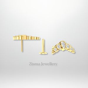 ต่างหูเม็ดกลมรูปขอบเพชร5เม็ดสำหรับผู้หญิงขายส่งทอง14K เครื่องประดับเจาะทะลุธรรมชาติได้รับการรับรองภายใน - Product Image 4