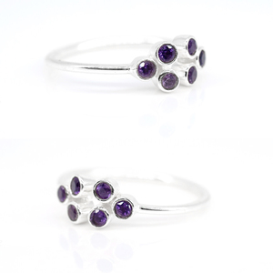 Wholesale 925 Sterling Silver Adjustable Band <b>Ring</b> Original Multi-Gemstone Tiny Quartz Amethyst Birthstone Jewelry for Women - Product Image 2