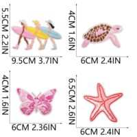 Série de patchs brodés thermocollants « Rêve Côtier Rose » en toile PVC, forme animale, pour chapeaux et sacs