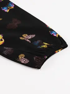 Spring Autumn Women's Polyester <b>Dress</b> Neck Long Sleeve Butterfly Flower Digital Print Middle East Elastic Waist Anti-Static - Product Image 5