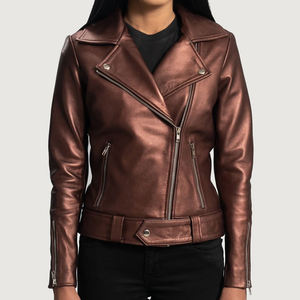 Chaqueta de Cuero para Mujer a la Moda, Venta al por Mayor, Logotipo Personalizado, Corte Ajustado, Chaquetas de Motociclista, Proveedor OEM, Baratas y Genuinas - Product Image 1