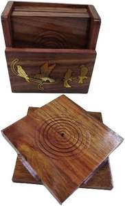 Sous-verre artisanal en bois de sheesham |   Ensemble de 6 sous-verres en bois (grands) Sous-verres en bois pour boissons - Product Image 3