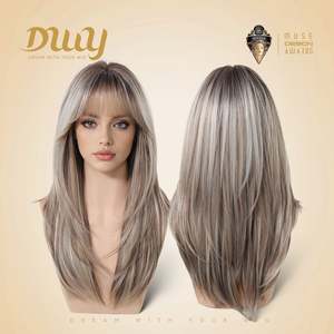 วิกผมสังเคราะห์แบบไม่ต้องใช้กาว ยี่ห้อ Jami รุ่น DWY Bionic Silk Top คุณภาพสูง ยาว 22 นิ้ว ทรงเลเยอร์คัท สีบรอนด์บาเลยาจ พร้อมหน้าม้า สำหรับผู้หญิง สินค้ามาใหม่ - Product Image 4