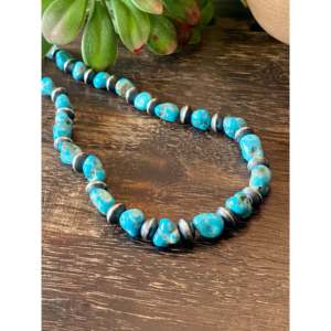 Collier en turquoise et argent sterling style Navajo, perles de type Campitos, chaîne à brins multiples - Product Image 3