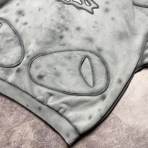 Personnalisé 420Gsm Lourd 100% Coton Éponge Vintage Applique en Détresse Broderie Patch Recadrée Hommes Zip-up Poche Lâche - Product Image 3