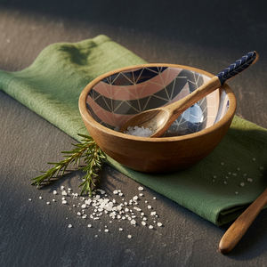 Ensemble bol et cuillère en mosaïque de marguerites en bois naturel, design floral fait main, emballage moderne et écologique, cadeau d'affaires - Product Image 3