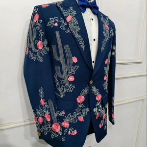 ชุดสูทคาวบอยปักลายแบบตะวันตกสีกรมท่าและสีแดงชุดโรดิโอต้นกระบองเพชรชุดแต่งงานแบบย้อนยุค2ชิ้น - Product Image 3