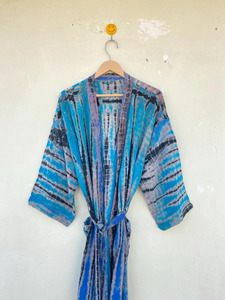 Bata de seda Tie-Dye para mujer, bata de talla libre, secado rápido para Kimono de salón de verano, otoño, primavera, vestido de noche - Product Image 3