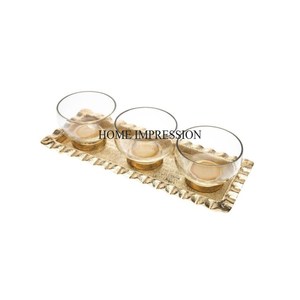 Bandeja para servir en forma de rectángulo con textura martillada pulida brillante con acabado de Color plateado elegante con asas únicas chapadas en oro - Product Image 6