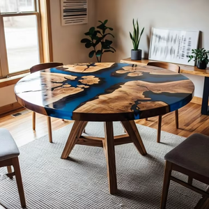 Table à manger en bois d'acacia en résine artisanale moderne de luxe, table de salon imperméable pour mariage, retraite, Diwali, condoléances - Product Image 1