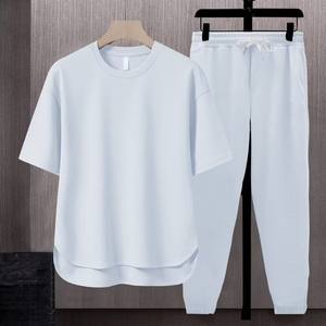 Ensemble deux pièces décontracté pour homme de style japonais, fabrication OEM directe, couleur unie, grande taille, 5 couleurs, t-shirt et pantalon - Product Image 5