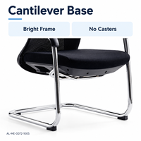 Chaise de bureau moderne noire en maille avec accoudoirs fixes, siège rembourré et base cantilever lumineuse pour salles de réunion et de réception