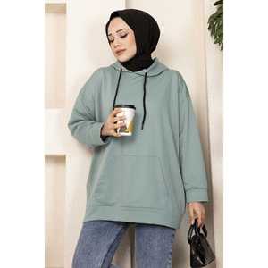 Sweat-shirt à poche kangourou 100% coton avec hijab respirant en tissu tricoté menthe - Product Image 2