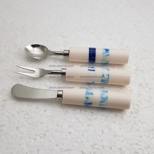 Juego de cubiertos de acero inoxidable pulido brillante de 3 piezas de lujo al por mayor 2022 con mango de mármol y resina natural antiguo de diseñador - Product Image 5