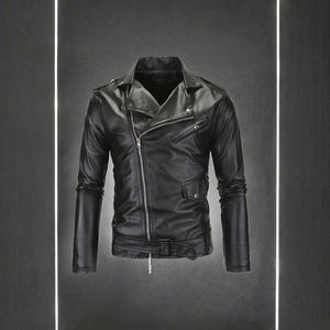 Chaqueta de Motociclista de Cuero PU con Cuello Camisero y Cremallera, Ajustada, Otoñal, para Hombre, Estilo Urbano, con Botones, Lisa, Teñida, Reversible y Ecológica - Product Image 2