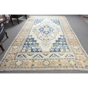 พรมโพลีเอสเตอร์ทำมือสีฟ้าเบจสีฟ้าคลาสสิกความสูงกองกำมะหยี่สี่เหลี่ยมผืนผ้า6.9x11.5ฟุตสำหรับห้องนั่งเล่นหรือห้องนอน - Product Image 1