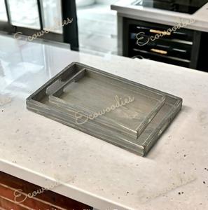 Mesita de noche de bambú gris, organizador de bandeja de madera rectangular, cocina, sala de estar, sofá, diseño clásico, bandeja de servicio de madera - Product Image 4