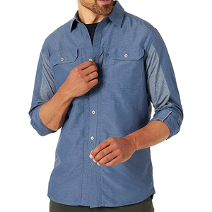 Top vente personnalisé Vintage Indigo hommes mélange matériel chemise utilitaire Indigo chemise boutonnée décontracté léger chemise - Product Image 6