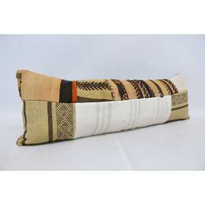 Beige Wool Kantha <b>Pillow</b> 12x36 Inches Patchwork Embroidered Floral Vintage Square Print Woven Decorative Cushion for <b>Sofa</b> - Product Image 3