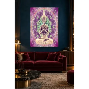 Impression sur toile Fida avec fond mandala violet et Bouddha en prière - Product Image 4