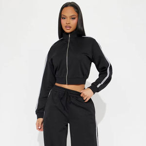 Sudaderas con capucha recortadas de alta calidad con cremallera para mujer, logotipo personalizado bordado, fabricante de sudaderas con capucha con cremallera de felpa francesa de gran tamaño - Product Image 1