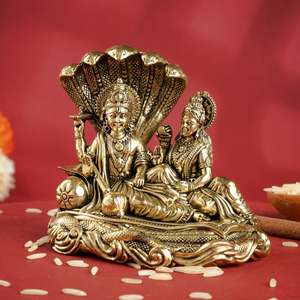 Ídolo Hecho a Mano de 7 CM del Dios Vishnu Lakshmi con Sheshnaag, Decoración Tradicional de Latón para el Hogar, para Diwali, para la Pared de la Sala de Estar - Product Image 2