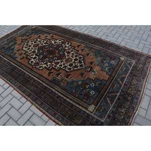 Alfombra turca Vintage Beige Azul 5,6 X 9.8ft Lana Tejido plano Patrón de retazos para decoraciones de sala de estar Uso de pasillo Látex - Product Image 4