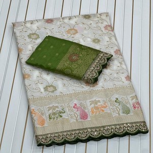 Sari en soie Dola de qualité supérieure VASTRA COTTAGE avec broderie Meenakari Zari, bordure à paillettes et chemisier contrasté - Product Image 6