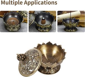 กระถางธูปโลหะสไตล์จีนย้อนยุคทองเหลืองแกะสลักขนาดเล็กที่วางธูปเครื่องประดับบ้าน - Product Image 6