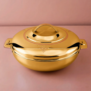 Casserole isotherme en acier inoxydable avec couvercle argenté et corps doré, durable, antiadhésive, bol de service, cuisine, salle à manger, hôtel, restaurant - Product Image 3