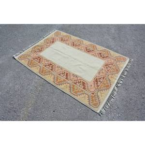 พรมเตอร์แบบตุรกีโบราณสีเบจสีน้ำตาลขนาด3.9x5.6ฟุตสไตล์คลาสสิกงานเย็บปะติดขนกระต่ายเทียมดีไซน์ใหม่ทำจากยางสี่เหลี่ยมผืนผ้าสำหรับโถงข้างเตียง - Product Image 2