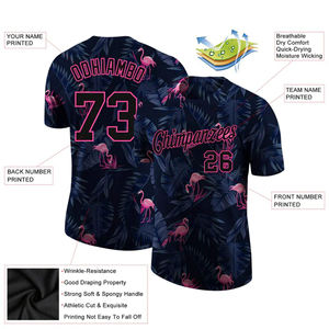 Camiseta Deportiva Sublimada con Estampado de Flamenco Personalizado, Azul Marino y Rosa, Nombre del Equipo y Número, Ropa Deportiva Transpirable - Product Image 2