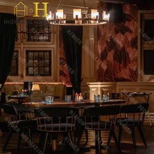 Ensemble de mobilier de restaurant industriel vintage Table et chaise de café avec stand en cuir pour café - Product Image 4