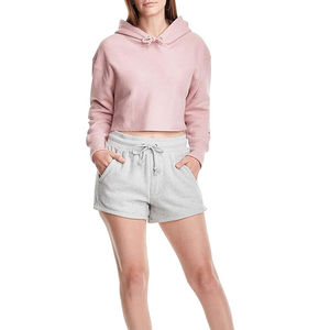 Pull à capuche long à manches longues pour femme en laine/polyester de haute qualité, vente en gros personnalisée, décontracté, respirant, haut court, logo sur le devant - Product Image 2